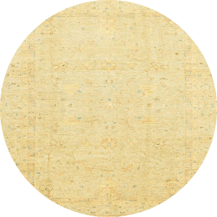 Round Machine Washable Abstract Chrome Gold Yellow Rug, wshabs3554
