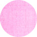 Round Machine Washable Oriental Pink Traditional Rug, wshabs3554pnk