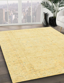 Machine Washable Abstract Chrome Gold Yellow Rug in a Family Room, wshabs3554