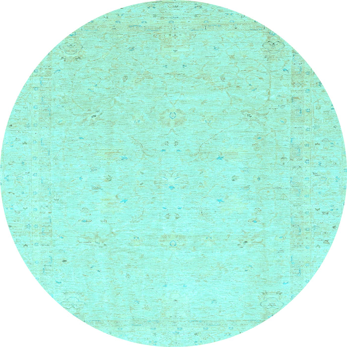 Round Machine Washable Oriental Light Blue Traditional Rug, wshabs3554lblu