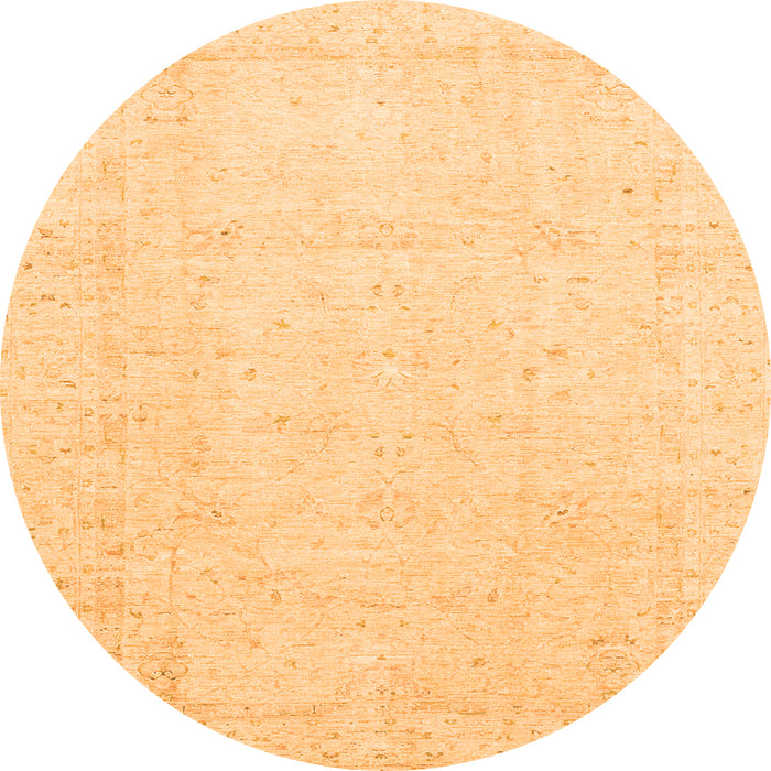 Round Machine Washable Oriental Orange Traditional Area Rugs, wshabs3554org