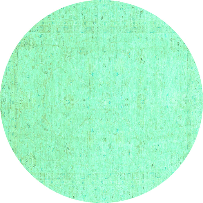 Round Machine Washable Oriental Turquoise Traditional Area Rugs, wshabs3554turq