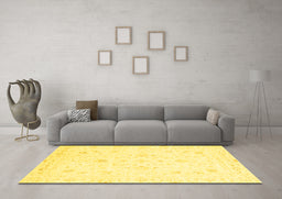 Machine Washable Oriental Yellow Traditional Rug in a Living Room, wshabs3555yw