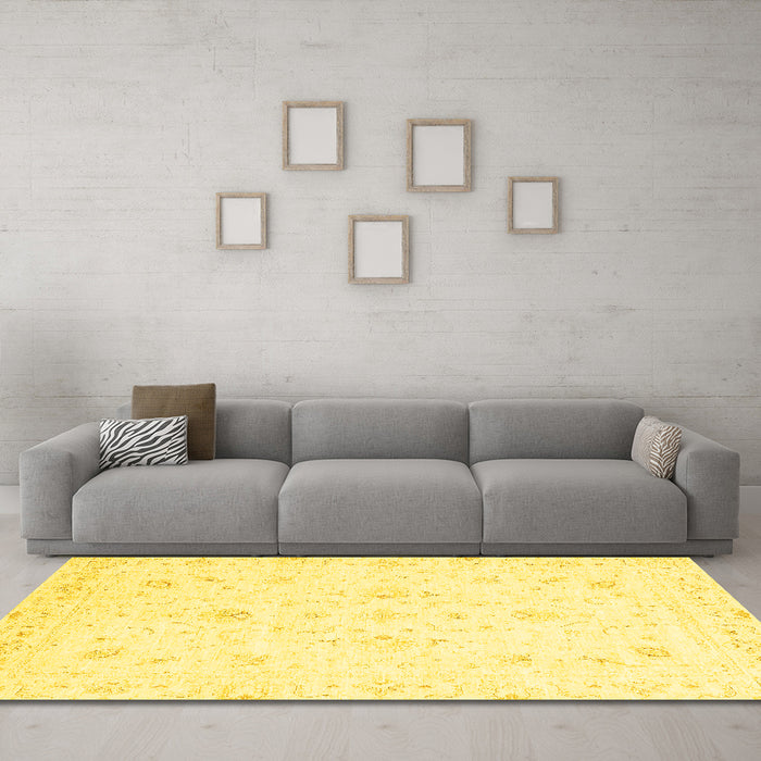 Machine Washable Oriental Yellow Traditional Rug in a Living Room, wshabs3555yw
