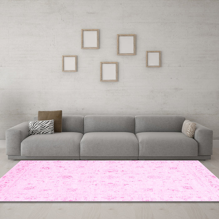 Machine Washable Oriental Pink Traditional Rug in a Living Room, wshabs3555pnk