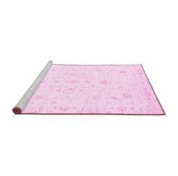 Sideview of Machine Washable Oriental Pink Traditional Rug, wshabs3555pnk