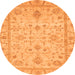 Round Machine Washable Abstract Orange Modern Area Rugs, wshabs3556org