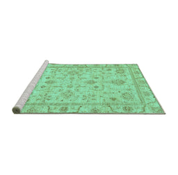 Sideview of Machine Washable Abstract Turquoise Modern Area Rugs, wshabs3556turq