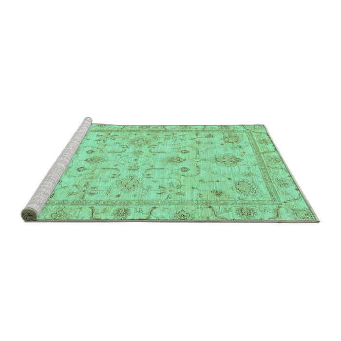 Sideview of Machine Washable Abstract Turquoise Modern Area Rugs, wshabs3556turq