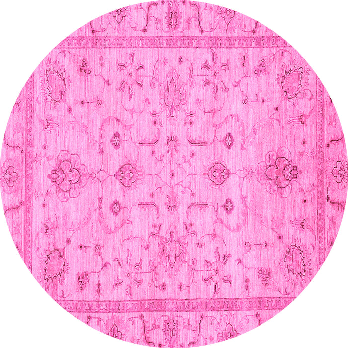 Round Machine Washable Abstract Pink Modern Rug, wshabs3556pnk