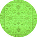 Round Machine Washable Abstract Green Modern Area Rugs, wshabs3556grn