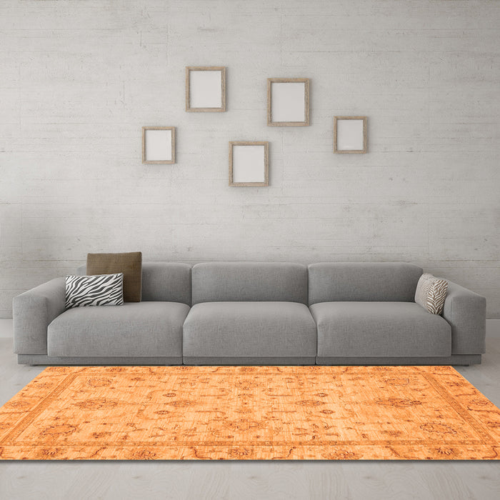 Machine Washable Abstract Orange Modern Area Rugs in a Living Room, wshabs3556org