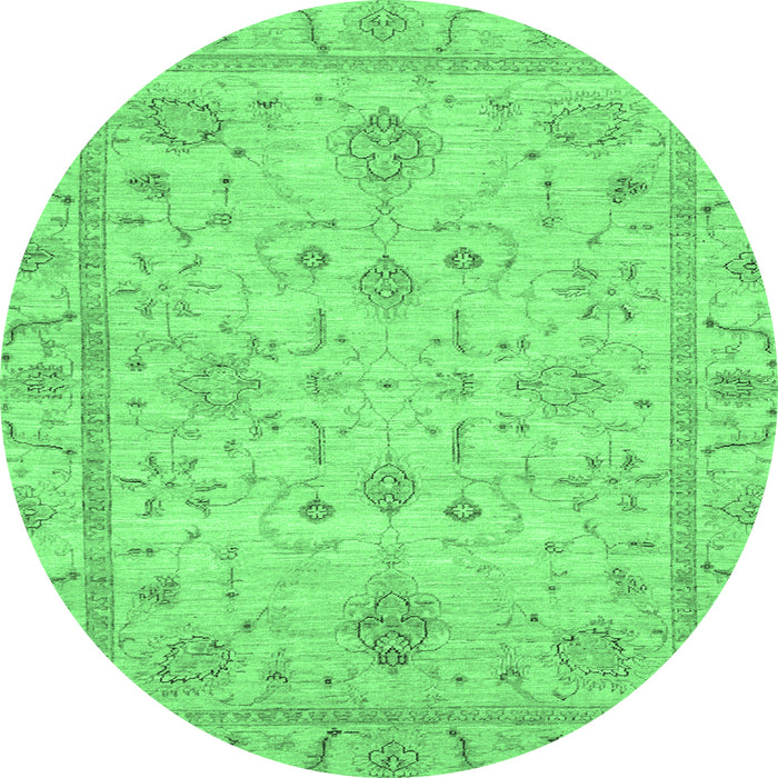 Round Machine Washable Abstract Emerald Green Modern Area Rugs, wshabs3556emgrn