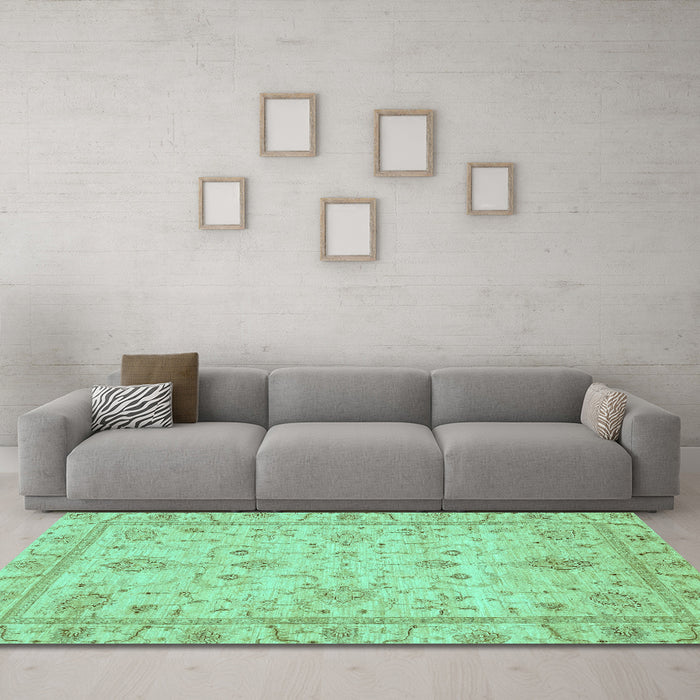 Machine Washable Abstract Turquoise Modern Area Rugs in a Living Room,, wshabs3556turq