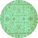 Round Abstract Turquoise Modern Rug, abs3556turq