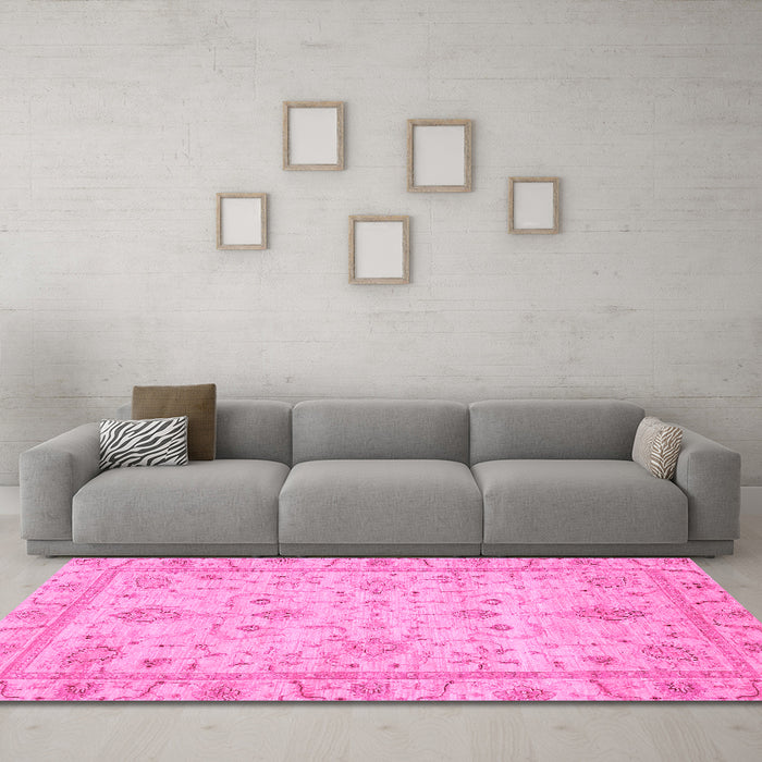 Machine Washable Abstract Pink Modern Rug in a Living Room, wshabs3556pnk