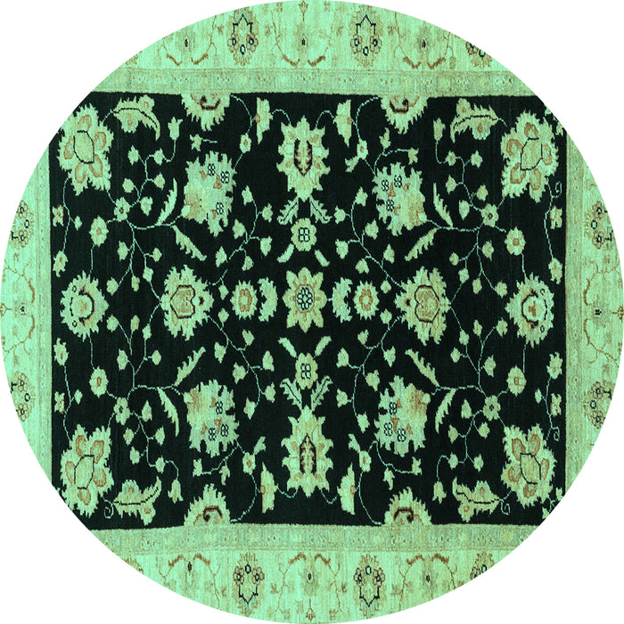 Round Machine Washable Oriental Turquoise Traditional Area Rugs, wshabs3557turq