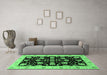 Machine Washable Oriental Emerald Green Traditional Area Rugs in a Living Room,, wshabs3557emgrn