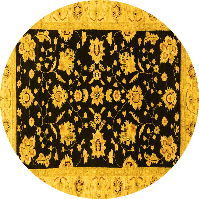 Round Machine Washable Oriental Yellow Traditional Rug, wshabs3557yw