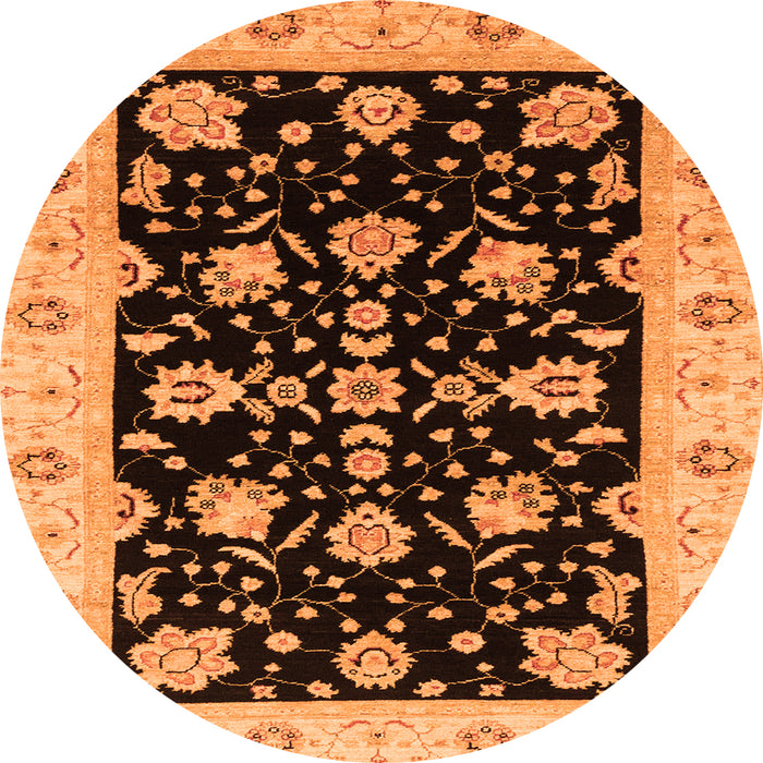 Round Machine Washable Oriental Orange Traditional Area Rugs, wshabs3557org