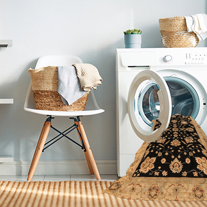 Machine Washable Abstract Bakers Brown Rug in a Washing Machine, wshabs3557