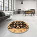 Round Abstract Bakers Brown Oriental Rug in a Office, abs3557