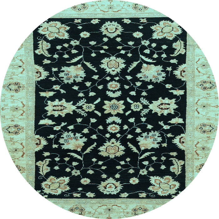 Round Machine Washable Oriental Light Blue Traditional Rug, wshabs3557lblu