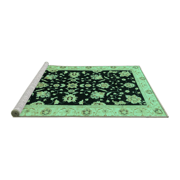 Sideview of Machine Washable Oriental Turquoise Traditional Area Rugs, wshabs3557turq