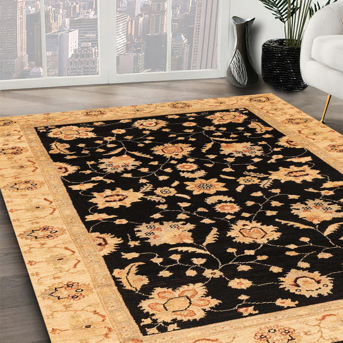 Machine Washable Abstract Bakers Brown Rug in a Family Room, wshabs3557