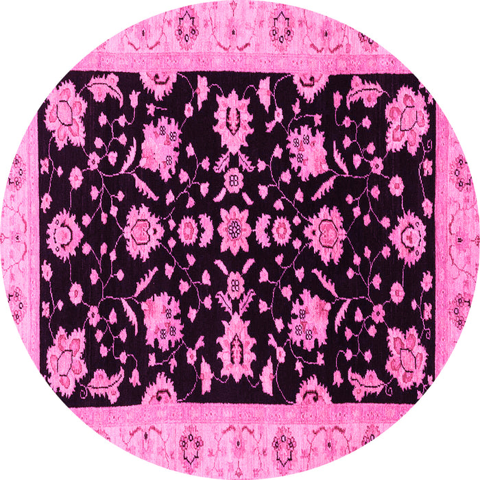 Round Machine Washable Oriental Pink Traditional Rug, wshabs3557pnk