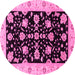 Round Machine Washable Oriental Pink Traditional Rug, wshabs3557pnk