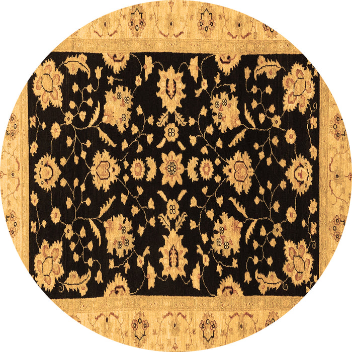 Round Machine Washable Oriental Brown Traditional Rug, wshabs3557brn