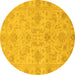 Round Abstract Yellow Modern Rug, abs3558yw