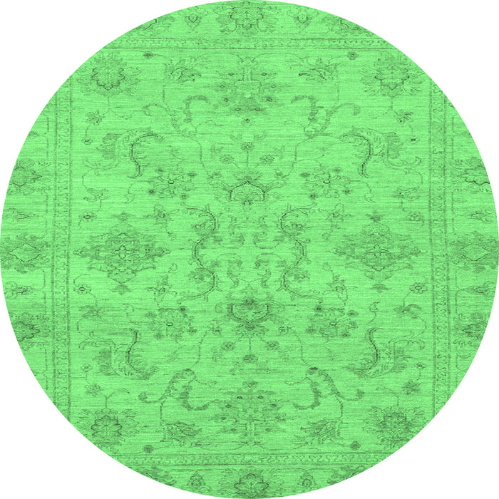 Round Machine Washable Abstract Emerald Green Modern Area Rugs, wshabs3558emgrn