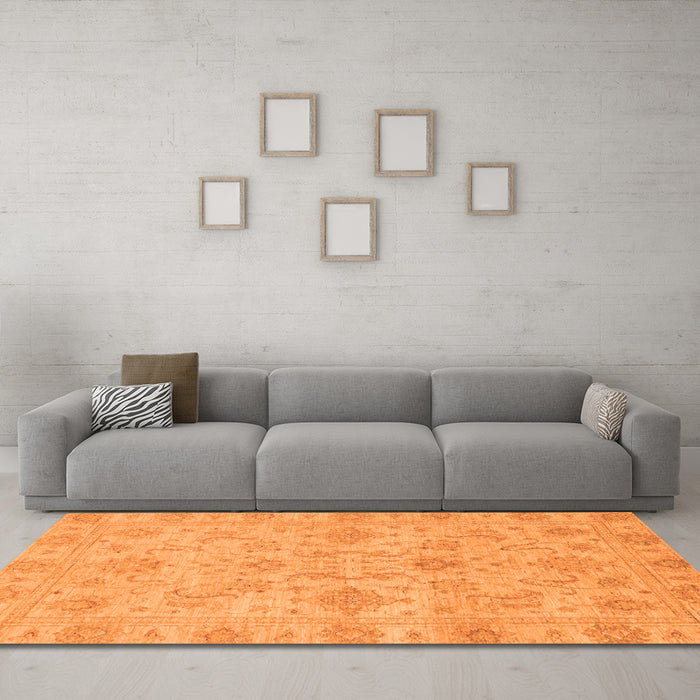 Machine Washable Abstract Orange Modern Area Rugs in a Living Room, wshabs3558org