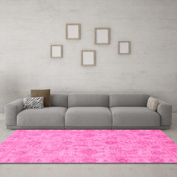 Machine Washable Abstract Pink Modern Rug in a Living Room, wshabs3558pnk