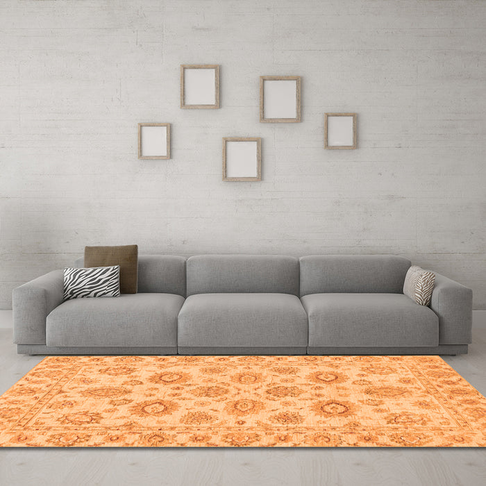 Machine Washable Abstract Orange Modern Area Rugs in a Living Room, wshabs3559org