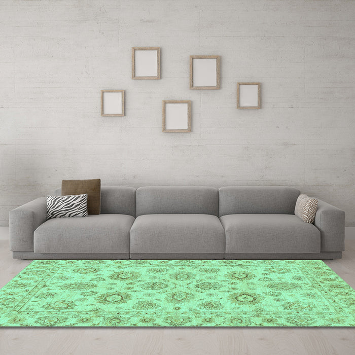 Machine Washable Abstract Turquoise Modern Area Rugs in a Living Room,, wshabs3559turq