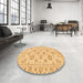 Round Machine Washable Abstract Chrome Gold Yellow Rug in a Office, wshabs3559