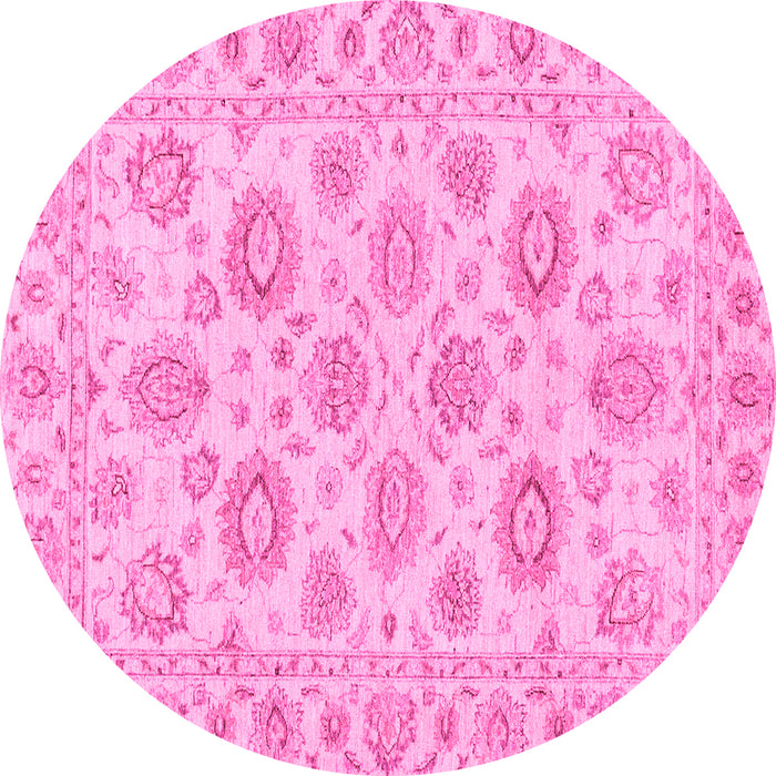 Round Machine Washable Abstract Pink Modern Rug, wshabs3559pnk
