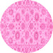 Round Machine Washable Abstract Pink Modern Rug, wshabs3559pnk