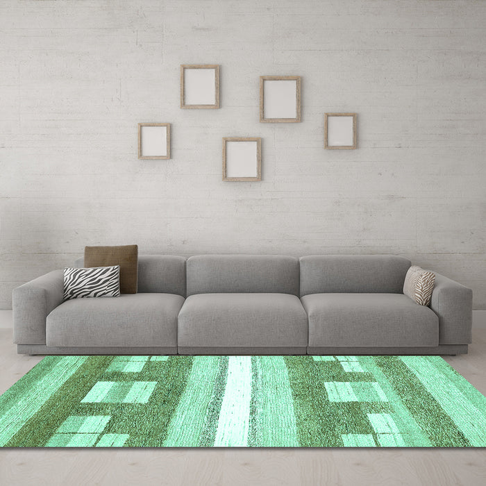Machine Washable Abstract Turquoise Modern Area Rugs in a Living Room,, wshabs355turq