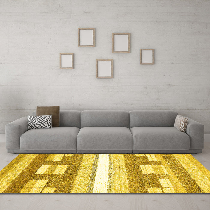 Machine Washable Abstract Yellow Modern Rug in a Living Room, wshabs355yw