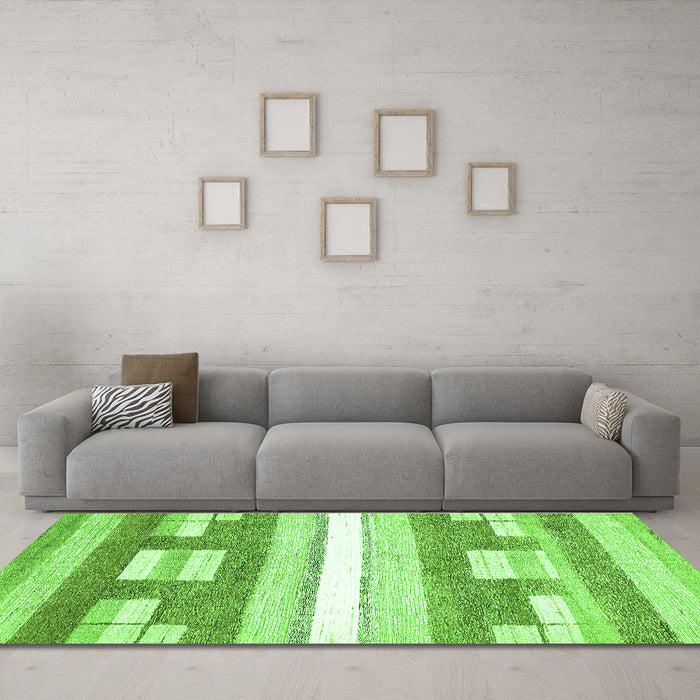 Machine Washable Abstract Green Modern Area Rugs in a Living Room,, wshabs355grn