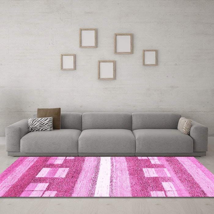 Machine Washable Abstract Pink Modern Rug in a Living Room, wshabs355pnk