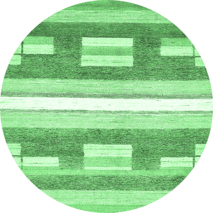 Round Machine Washable Abstract Emerald Green Modern Area Rugs, wshabs355emgrn
