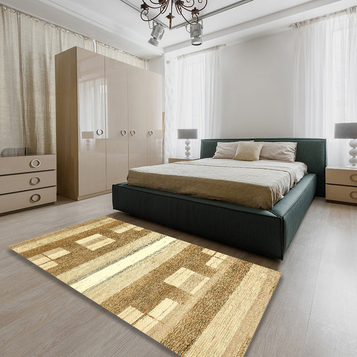 Machine Washable Abstract Cinnamon Brown Rug in a Bedroom, wshabs355