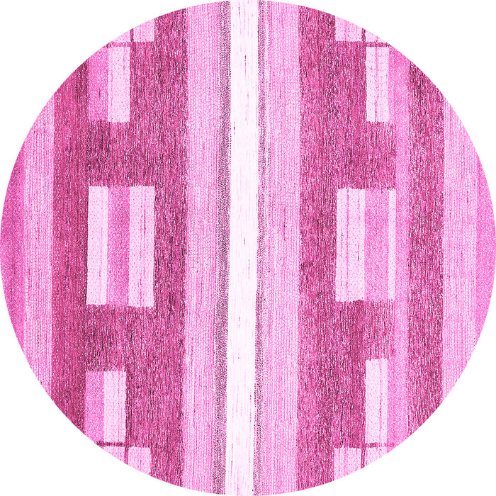 Round Machine Washable Abstract Pink Modern Rug, wshabs355pnk