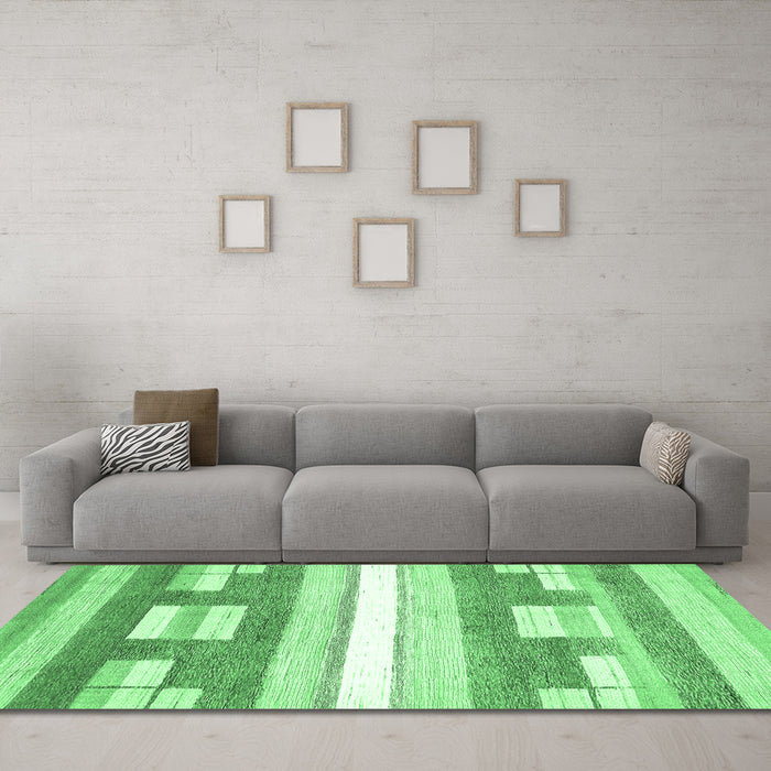 Machine Washable Abstract Emerald Green Modern Area Rugs in a Living Room,, wshabs355emgrn