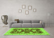 Machine Washable Oriental Green Traditional Area Rugs in a Living Room,, wshabs3560grn